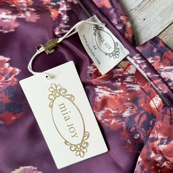 Mia Joy by Joyfolie Kira Dress Girls Size 14 in Plum Floral Satin NWT - Picture 4 of 7